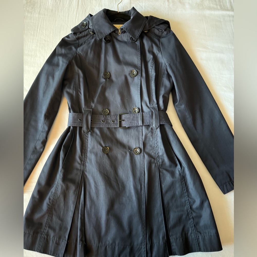 Michael Kors Dark Navy Trench Coat with Logo Interior
